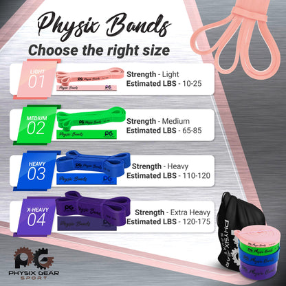 Physix Gear Workout Bands for Pullups Set, Pull Up Resistance Bands Set, Long Bands for Workout and Exercise Bands Pull Ups, Pull Ups Resistance Bands, Calisthenics, Pink (1 Band), 82in (208cm)