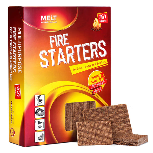 Melt Candle Company Fire Starter Squares, 160 Pieces - Fire Starters Kit for Campfires, Grill, Outdoor Fire Pit, Fireplace, BBQ - Water Resistant & Odorless - Camping Accessories