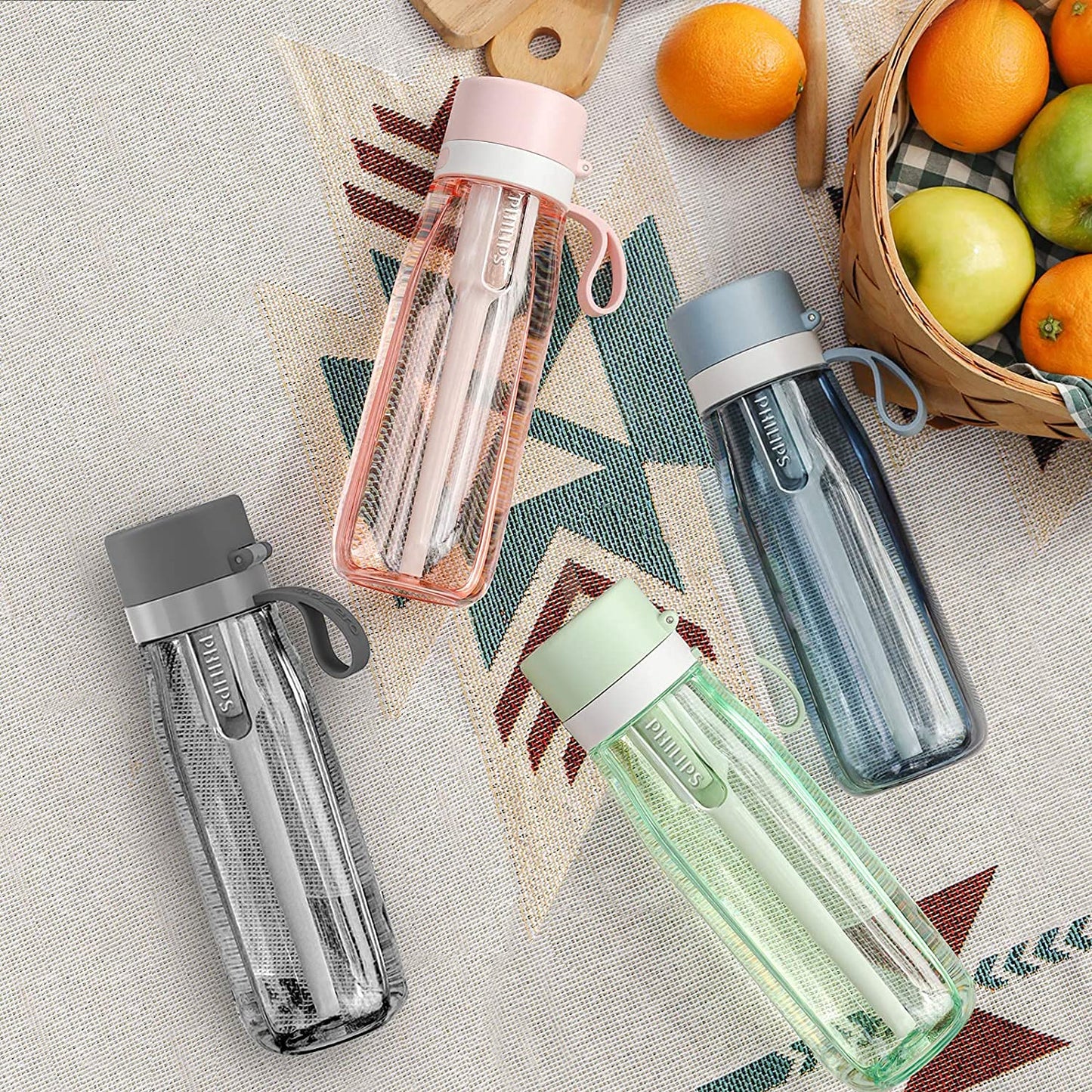 PHILIPS Filtered Water Bottle, BPA-Free Tritan Plastic Water Bottles, Replaces 450 Plastic Water Bottle with Reusable GoZero Everyday Water Filter, Portable Filtering Bottle for Travel, 22 oz, Green