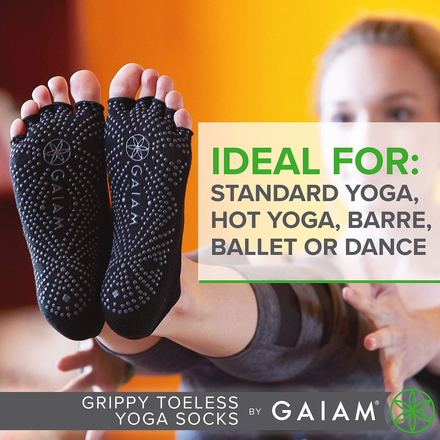 Gaiam Yoga Socks - Toeless Grippy Non Slip Sticky Grip Accessories for Women & Men - Hot Yoga, Barre, Pilates, Ballet, Dance, Home - Heather Grey/Black