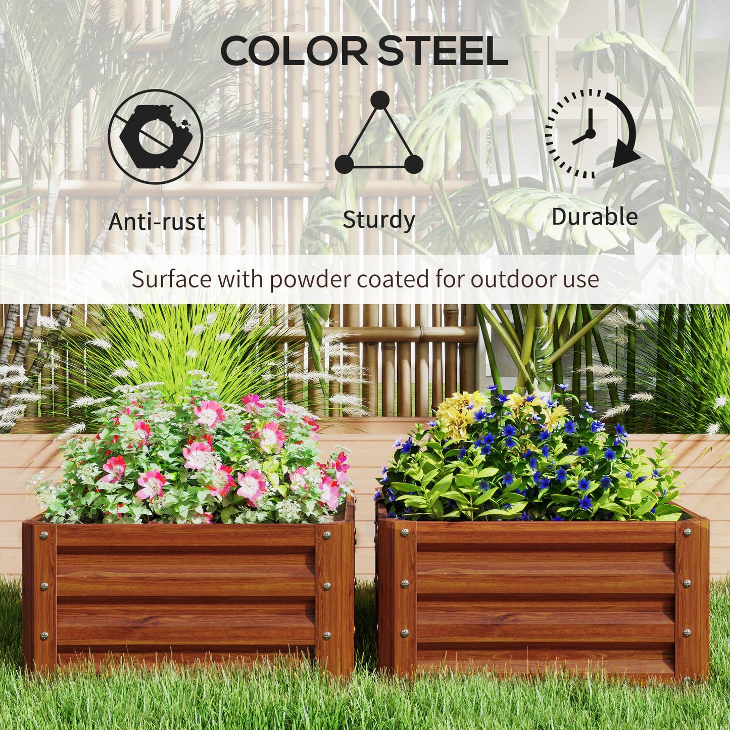 Outsunny 2 Piece Galvanized Raised Garden Bed, 2' x 2' x 1' Metal Planter Box, for Growing Vegetables, Flowers, Herbs, Succulents, Brown