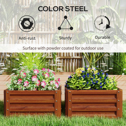 Outsunny 2 Piece Galvanized Raised Garden Bed, 2' x 2' x 1' Metal Planter Box, for Growing Vegetables, Flowers, Herbs, Succulents, Brown