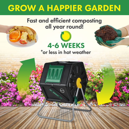 Miracle-Gro Compost Tumbler Single Chamber – Easy-Turn Composter Tumbler Outdoor for Fast Composting – Heavy-Duty Composting Bin with 1 Sliding Door (1 x 27.7 Gallon / 105 Liter)