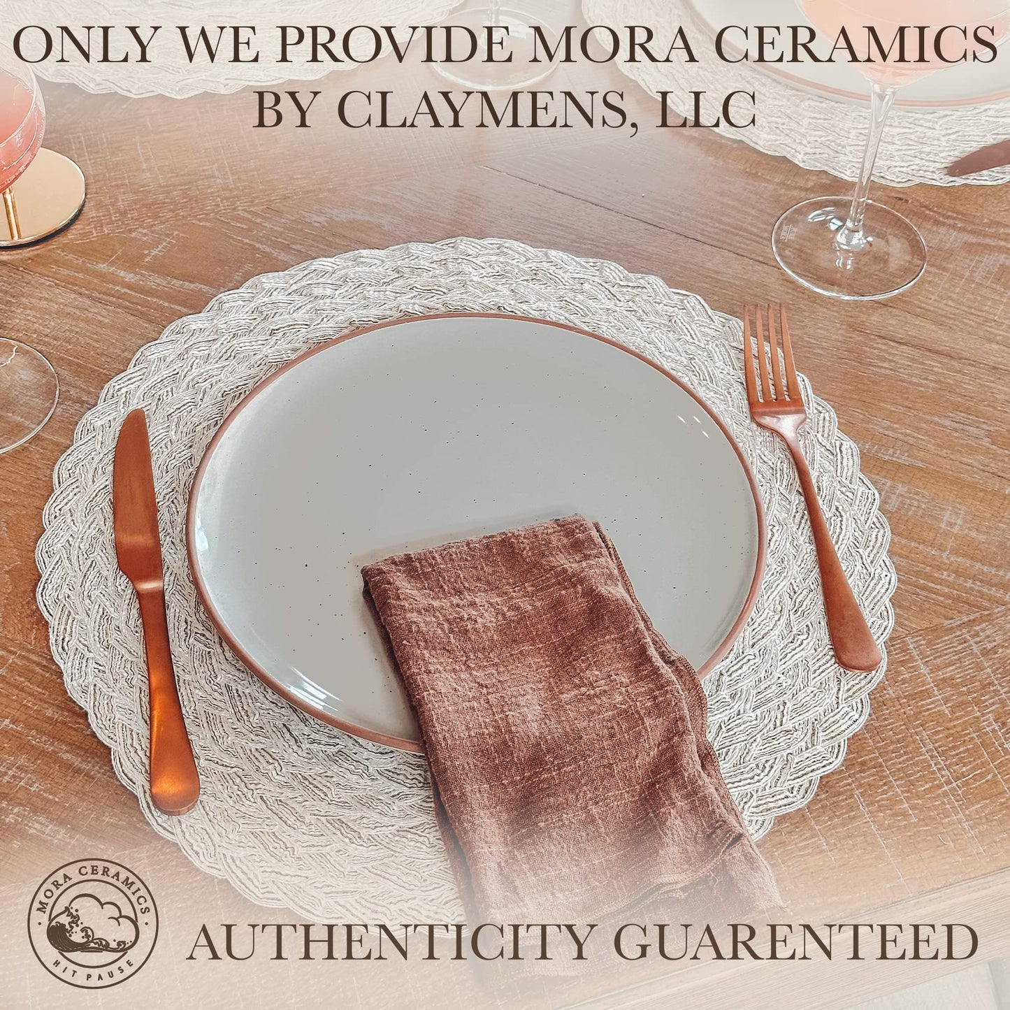 Mora Ceramic Dinner Plates Set of 6, 10 inch Dish Set - Microwave, Oven, and Dishwasher Safe, Scratch Resistant, Modern Rustic Dinnerware- Kitchen Porcelain Serving Dishes - Earl Grey