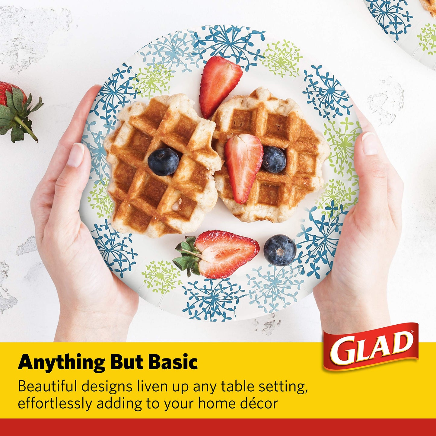 Glad Tabletop 10.25" Round Paper Plates in Blue Hydrangea; 50 Count (BB0100)