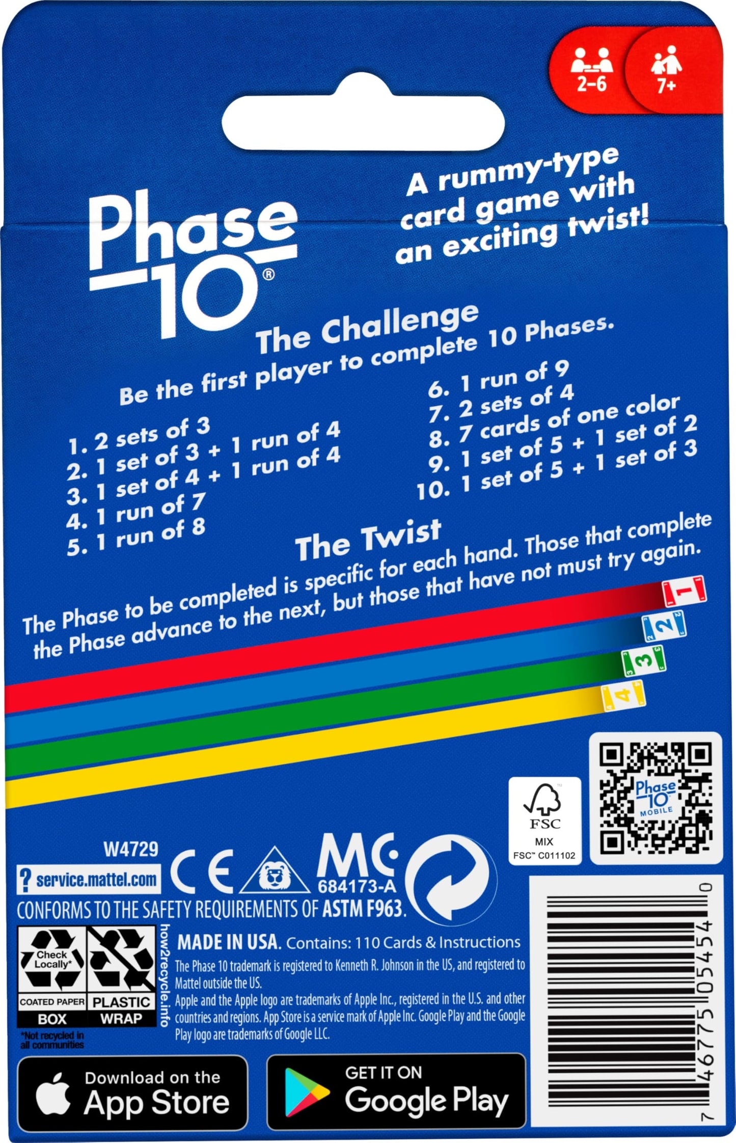 Mattel Games Phase 10 Card Game with 108 Cards, Makes a Great Gift for Kids, Family or Adult Game Night, Ages 7 Years and Older