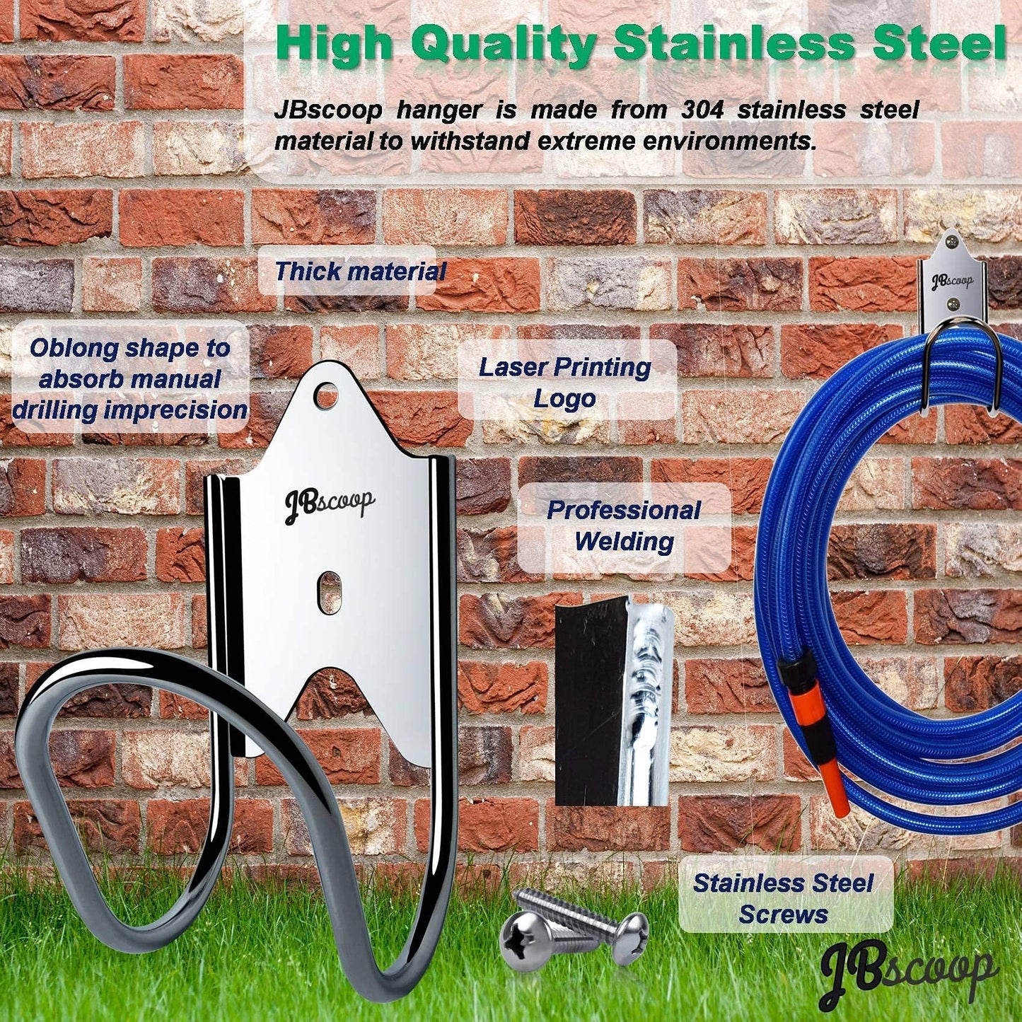 JBscoop Garden Hose Holder, Garden Hose Hanger Wall Mount for Water Hose, Extension Cords, Air Compressor Hose, Heavy Duty & Rust Proof Set of 1