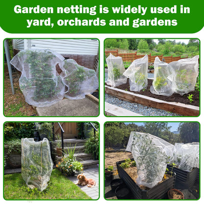 4 Pack Garden Mesh Netting for Plants 2.6x3.3ft - 3.3x4.9ft Insect Bird Netting Pest Barrier Bag with Drawstring 2 Size Fruits Tree Blueberry Bush Netting Cover Bag Protection for Vegetables Tomato