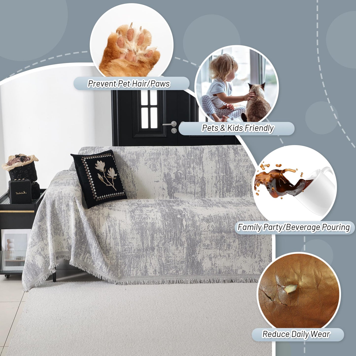 MYSKY HOME Couch Cover for Sectional Sofa Set - Washable Pet Couch Cover, 3 Cushion, Chenille, Multi-Use, 91" X150