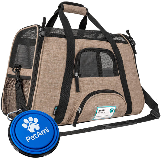 PetAmi Airline Approved Pet Carrier for Cat, Soft Sided Dog Carrier for Small Dog, Cat Travel Supply Accessories Indoor Cat, Ventilated Carrying Bag Medium Large Kitten Puppy, Small Heather Taupe