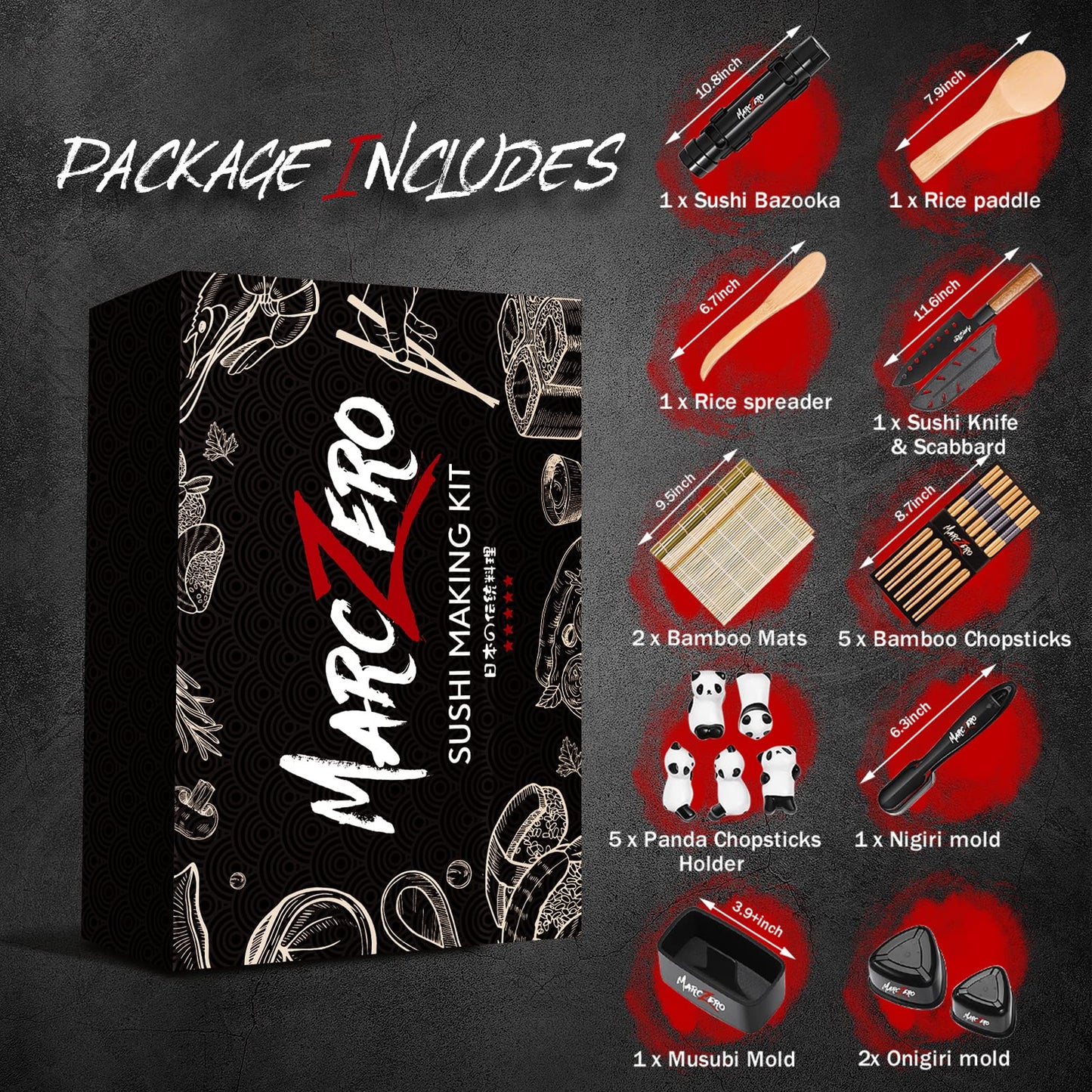 MarcZero Sushi Making Kit, 22 in 1 Bazooka Roller With Bamboo Mat, Knife, Chopsticks, Molds, DIY Machine for Beginner