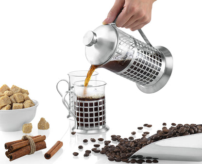 Gourmia GCM9830 French Press Coffee Maker Set 600 ml French Press Coffee Brewer With 2 Matching Stainless Steel Drinking Cups