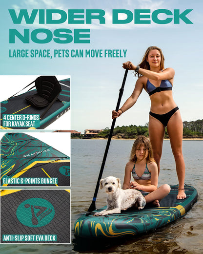 Skatinger 11'6×35" Super Wide Inflatable Paddle Board, Ultra Stable Stand Up Paddleboards for 450lb/3 People/Family/Big Size w/Shoulder Strap, 100L Backpack, All-Round Sup Board, US Fin