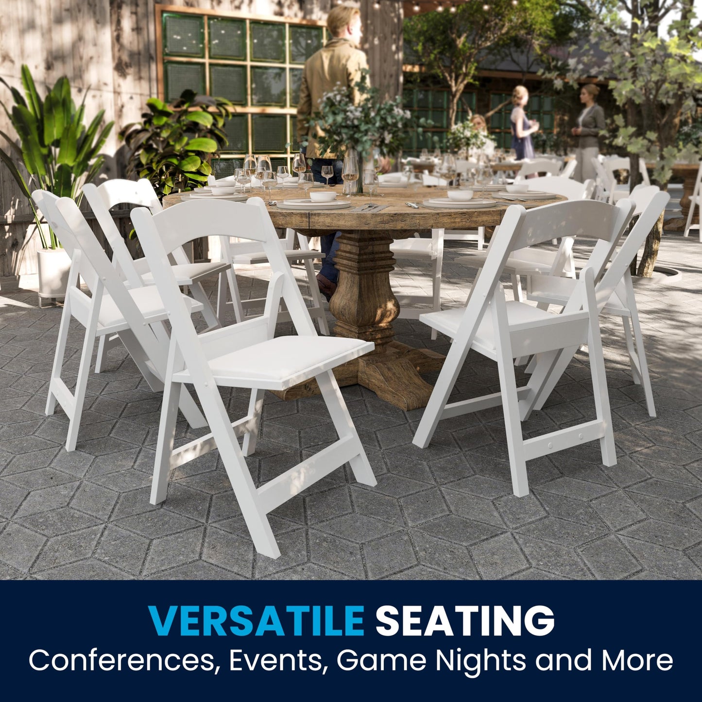 Flash Furniture Hercules Series Folding Chair - White Resin - Set of 4 800LB Weight Capacity Comfortable Event Chair - Light Weight Folding Chair