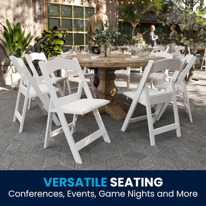 Flash Furniture Hercules Series Folding Chair - White Resin - Set of 4 800LB Weight Capacity Comfortable Event Chair - Light Weight Folding Chair