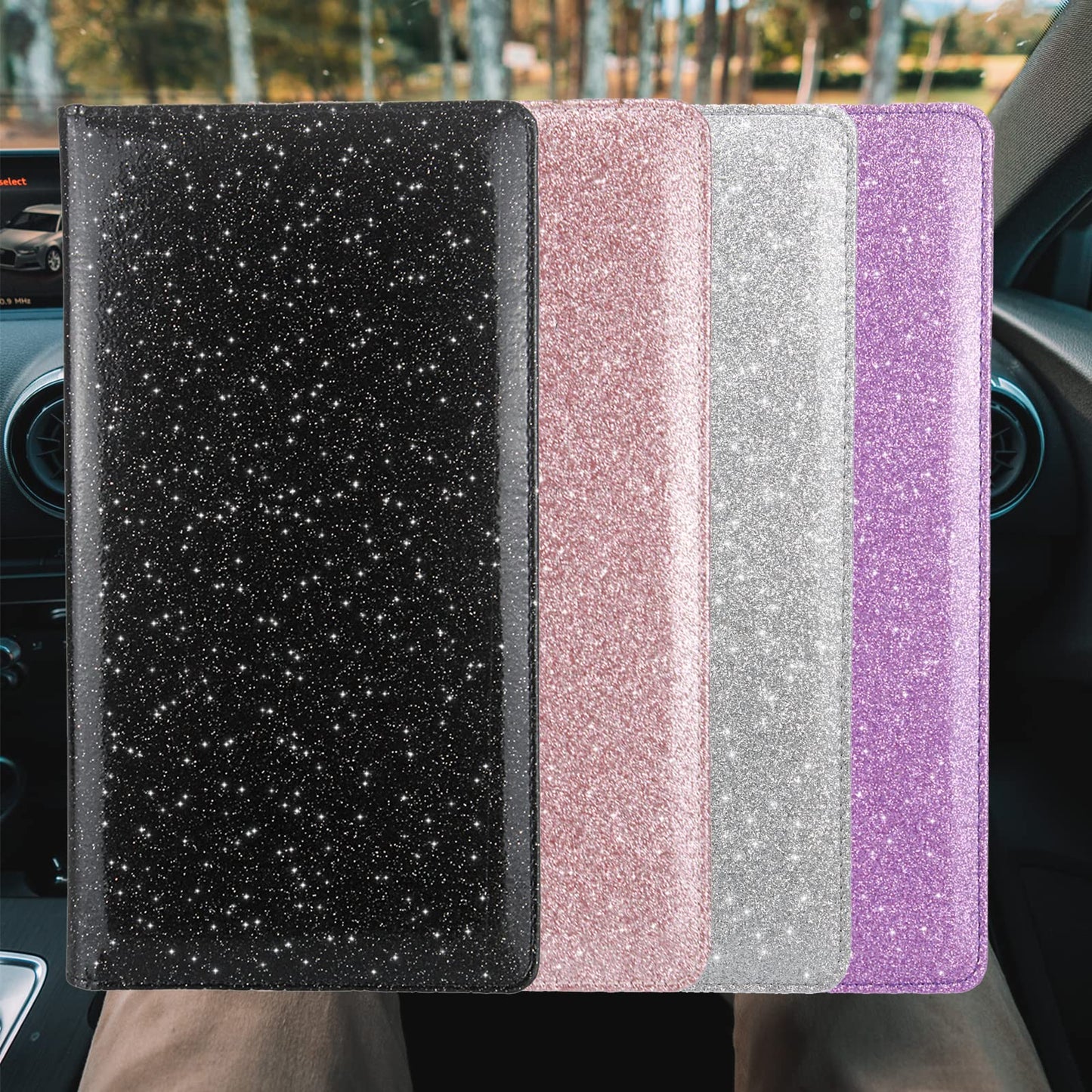 Miunice Car Registration and Insurance Holder, Bling Premium Pu Leather Vehicle Glove Box Organizer, Prefect Leather License Registration Holder for Driver License,Cards & Essential Documents (Silver)