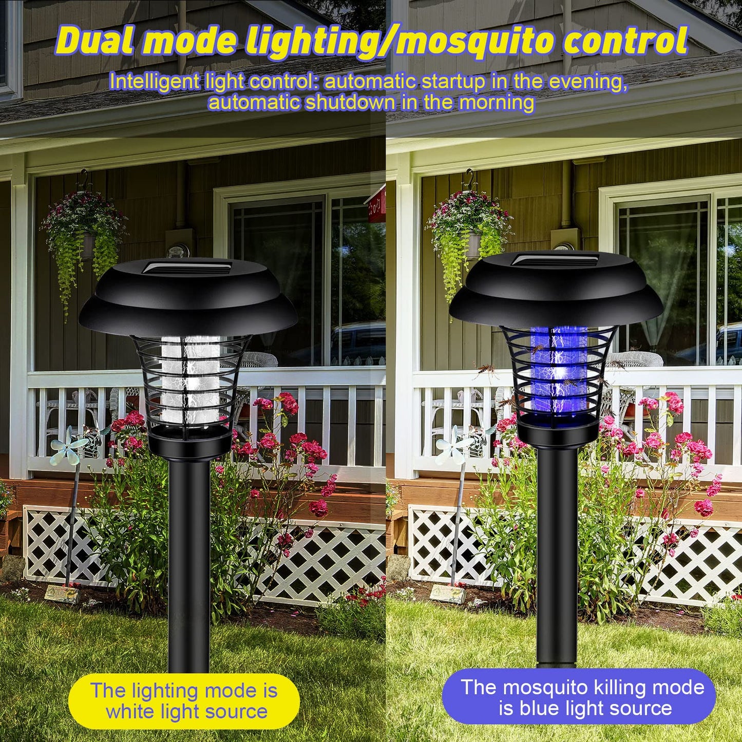 Qualirey 4 Pcs Solar Bug Zapper Waterproof Outdoor Mosquito Zapper Killer and Lighting Repellent Lamp for Indoor Outdoor Use Garden Patio, Purple and White Light(Plastic,Black)