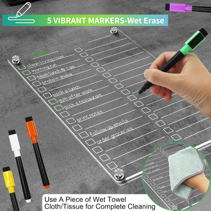 Acrylic Magnetic Dry Erase Board for Fridge 3 Pcs, Clear Fridge Whiteboard to Do List White Board for Refrigerator Weekly Meal Planner Menu Board for Kitchen Fridge Calendar Magnet