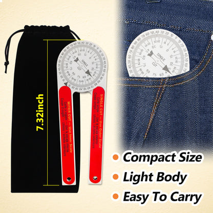 Miter Saw Protractor Replacement for #505P-7 Angle Finder Featuring Precision Laser-Inside & Outside Miter Angle Finder Protractor for All Building Trades, Plumbers, Carpenters Plastic （Red）