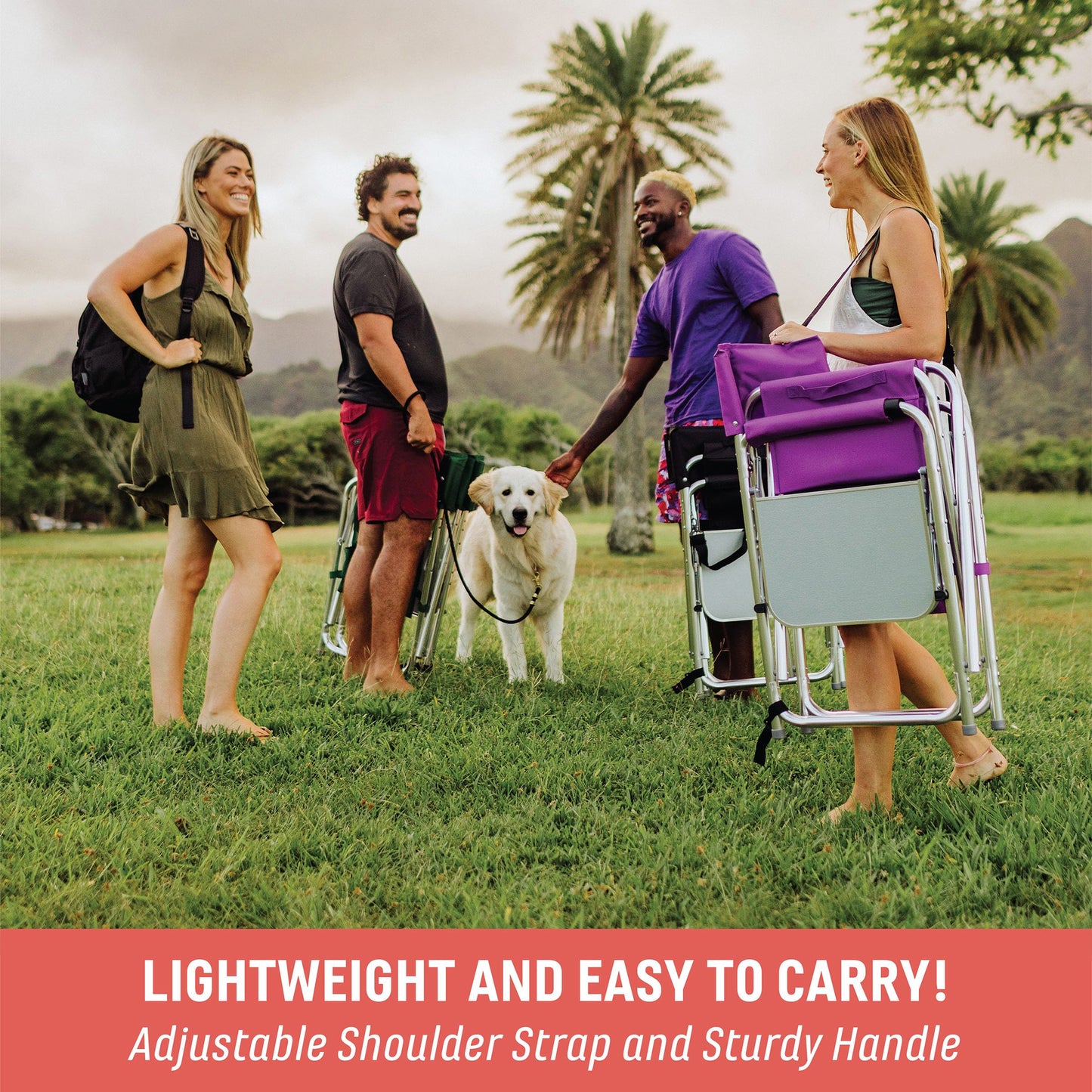 PICNIC TIME Sports Chair with Side Table, Outdoor Foldable Padded Adult Camping Chairs with Cup and Accessory Panel for Lawn, Beach, & Sports Use for Adults, up to 300-lbs Capacity, (Red)