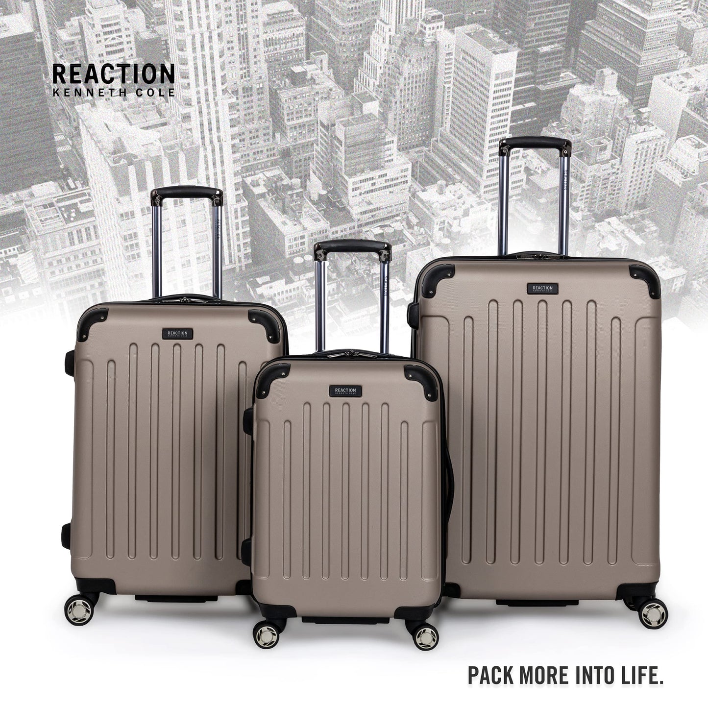Kenneth Cole REACTION Renegade Luggage Expandable 8-Wheel Spinner Lightweight Hardside Suitcase, Champagne, 3-Piece Set (20"/24"/28")