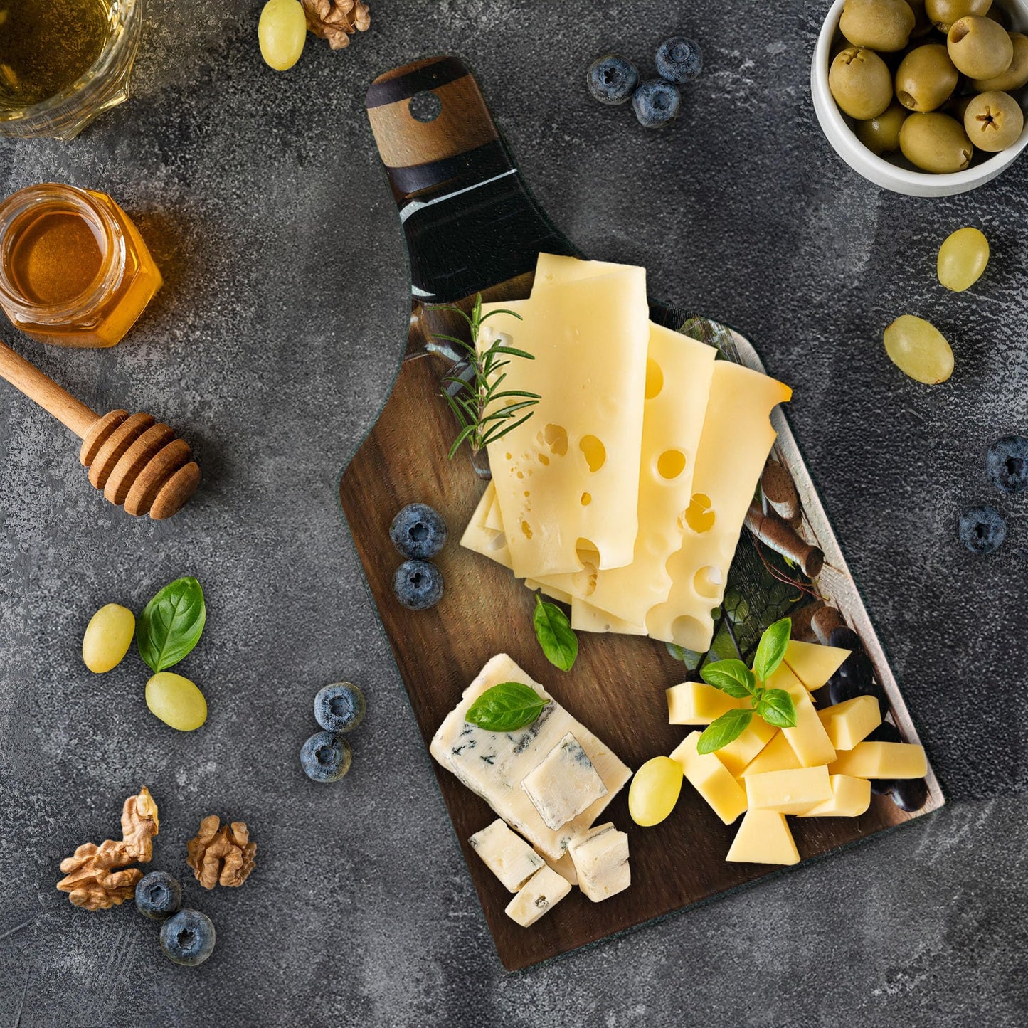 Ambesonne Wine Cutting Board, Glasses of Red and White Wine Served with Grapes French Gourmet Tasting, Decorative Tempered Glass Cutting and Serving Board, Wine Bottle Shape, Brown Ruby