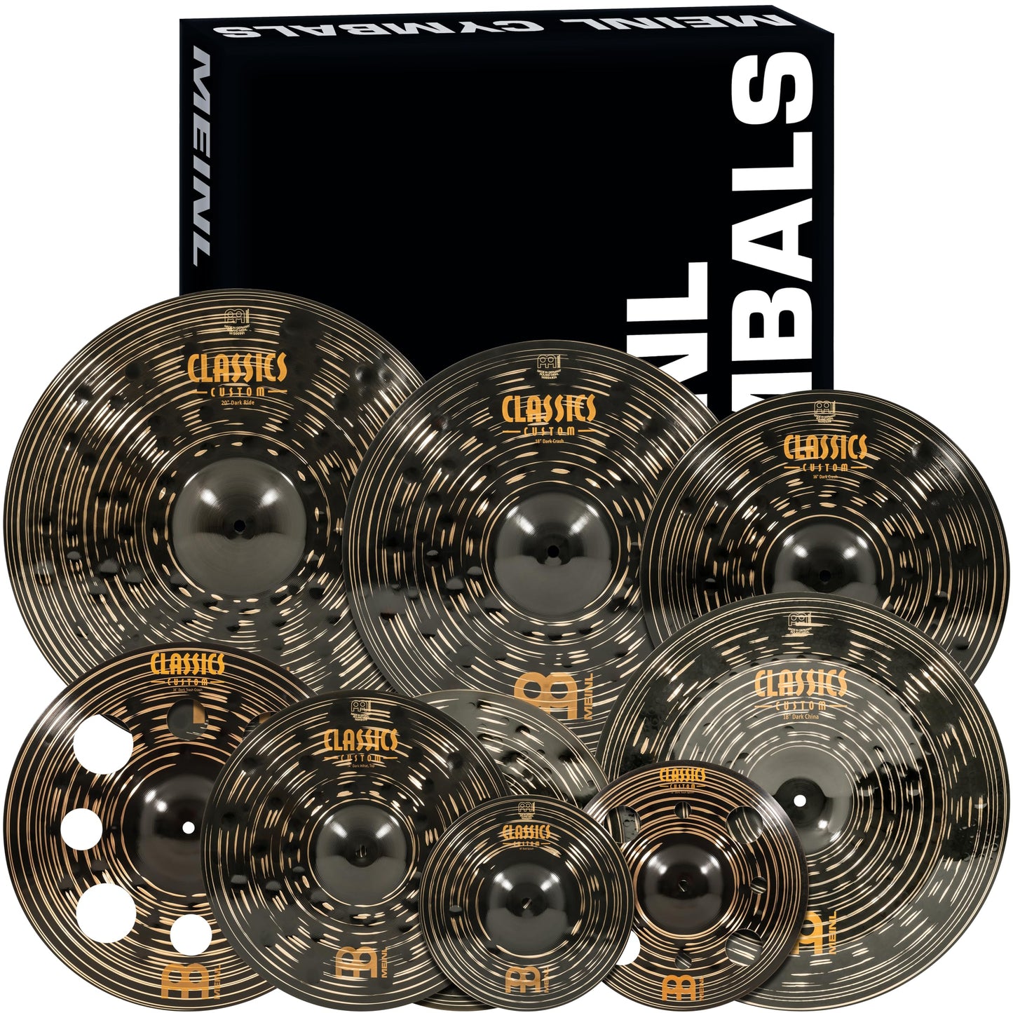 Meinl Cymbals Classics Custom Dark Expanded Box Set for Drums, 8-pc 10/12/14/16/16/18/18/20-inch, Made in Germany (CCD-ES1)