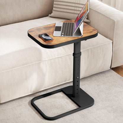 Kitstorack TV Tray Table, Adjustable Height & Flip-Top & Rounded Metal Corners, Snack Table for Couch, Sofa, Bed, Chair, Living Room, C Shaped End Side Table for Eating, Dinner or Laptop, Small Spaces