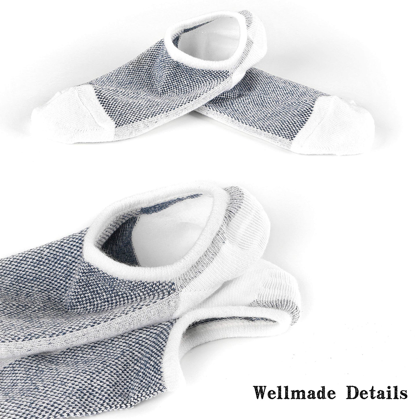 Mottee&Zconia No Show Low Cut Socks Mens Invisible Anti-Slip Black White Cotton Casual socks 8pack Plus Size11-13