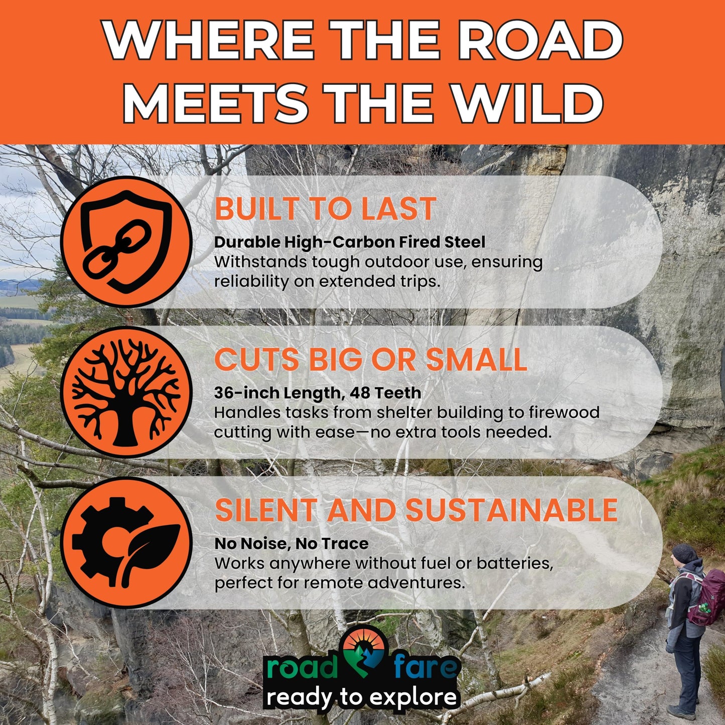 Pocket Chainsaw - 36 Inch Manual Hand Chain - Pocket Saw with 48 Bidirectional Teeth - For Fast Easy Cutting - Camping Survival - Wire Rope Cable Saw - Backpacking Camp Gear