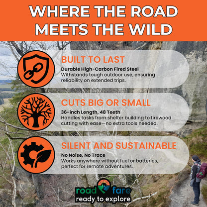 Pocket Chainsaw - 36 Inch Manual Hand Chain - Pocket Saw with 48 Bidirectional Teeth - For Fast Easy Cutting - Camping Survival - Wire Rope Cable Saw - Backpacking Camp Gear