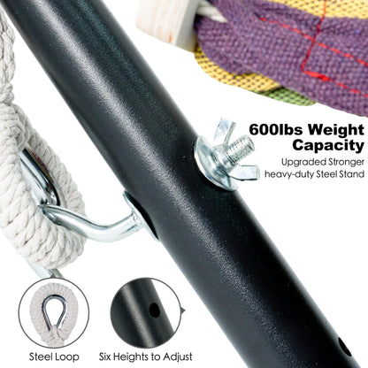 gafete Double Hammock with Stand for Outside, Upgraded Spreader Bar, Heavy Duty Space Saving Steel Stand 2 Person, Side Pockets, Easy Assembly, 600lbs Weight Capacity, Indoor & Outdoor (Classic Red)