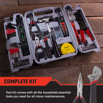 130-Piece Tool Set - Tool Kit with Hammer, Wrenches, Screwdriver, Pliers, and More - Hand Tools for Home Improvement Projects by Stalwart (Gray)
