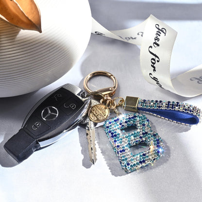 Pink Blue White Initial Letter Keychain Gift for Women Girls Bling Sparkly Cute Backpack Car Key Accessories Lanyard (N-blue)