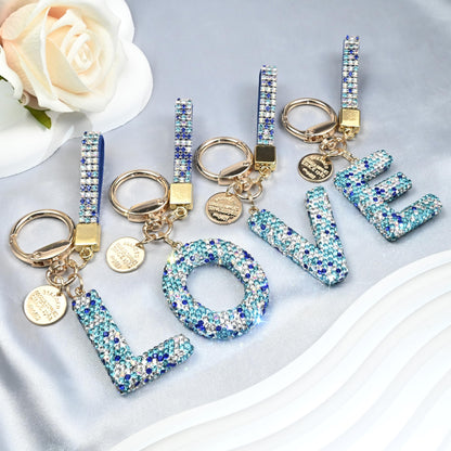Pink Blue White Initial Letter Keychain Gift for Women Girls Bling Sparkly Cute Backpack Car Key Accessories Lanyard (N-blue)