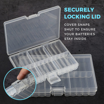 GlossyEnd Set of 4 - Two AA and Two AAA Battery Storage Box, Battery Storage Case Holder, Clear. Each Case Stores 48 Batteries