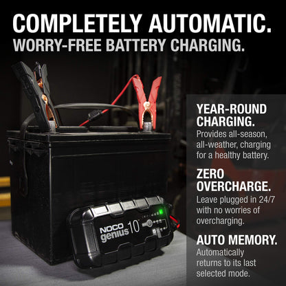 NOCO GENIUS10: 10A 6V/12V Smart Battery Charger – Automatic Maintainer, Trickle Charger & Desulfator with Overcharge Protection & Temperature Compensation – For Lead-Acid & Lithium Batteries