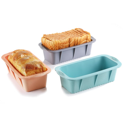 MONGSEW 3PCS Silicone Bread Loaf Pan, Non-Stick Bread Pans for Baking, Easy Release Loaf Pan, Great for Homemade Bread, Cakes, Brownies, Dishwasher Safe (3 Colors, Nesting Design)