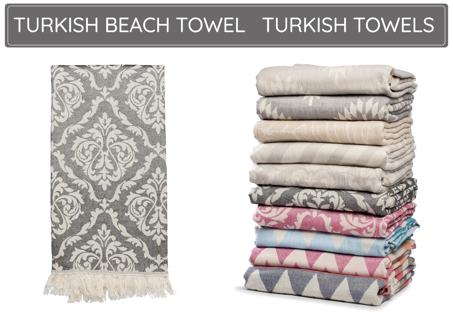 Mebien touche de la nature Premium Turkish Beach Towel – 35"x67" – 100% Cotton – Quick Dry Towel & Sand Free – Renaissance Black – Ideal for Travel & Pool