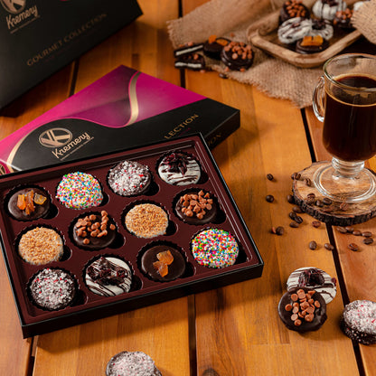 KREMERY Creamy Chocolate Cravings - Chocolate Covered Sandwich Cookies & Cream Gift Basket, in Elegant Gift Box (12 Cookies, Assorted Sweet Toppings) Food Assortments USA Made