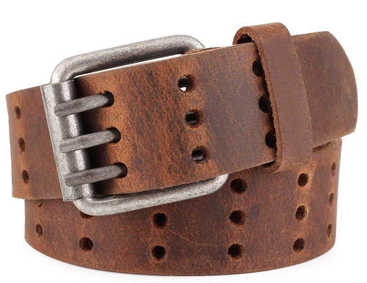 F&L CLASSIC Men's Genuine full grain leather belt heavy duty, work or casual belts for jeans, triple Prong buckle,1.5” wide,3193,size 34,tan