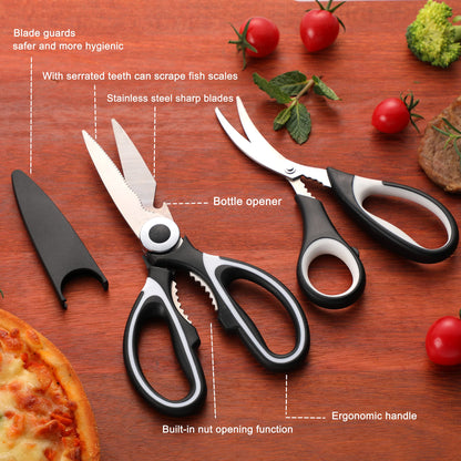 OMDAR Kitchen Scissors All Purpose 3 Pack - Heavy Duty Stainless Steel Cooking Shears for Cutting Meat, Food, Fish, Poultry Multipurpose Sharp Sissors for Dishwasher Safe