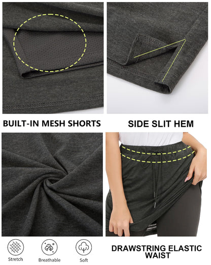 JJACK Smith Women's Athletic Skort Knee Length Skort Drawstring Waist Sport Skirts with Shorts Pockets Plus(3XL,Deep Gray)