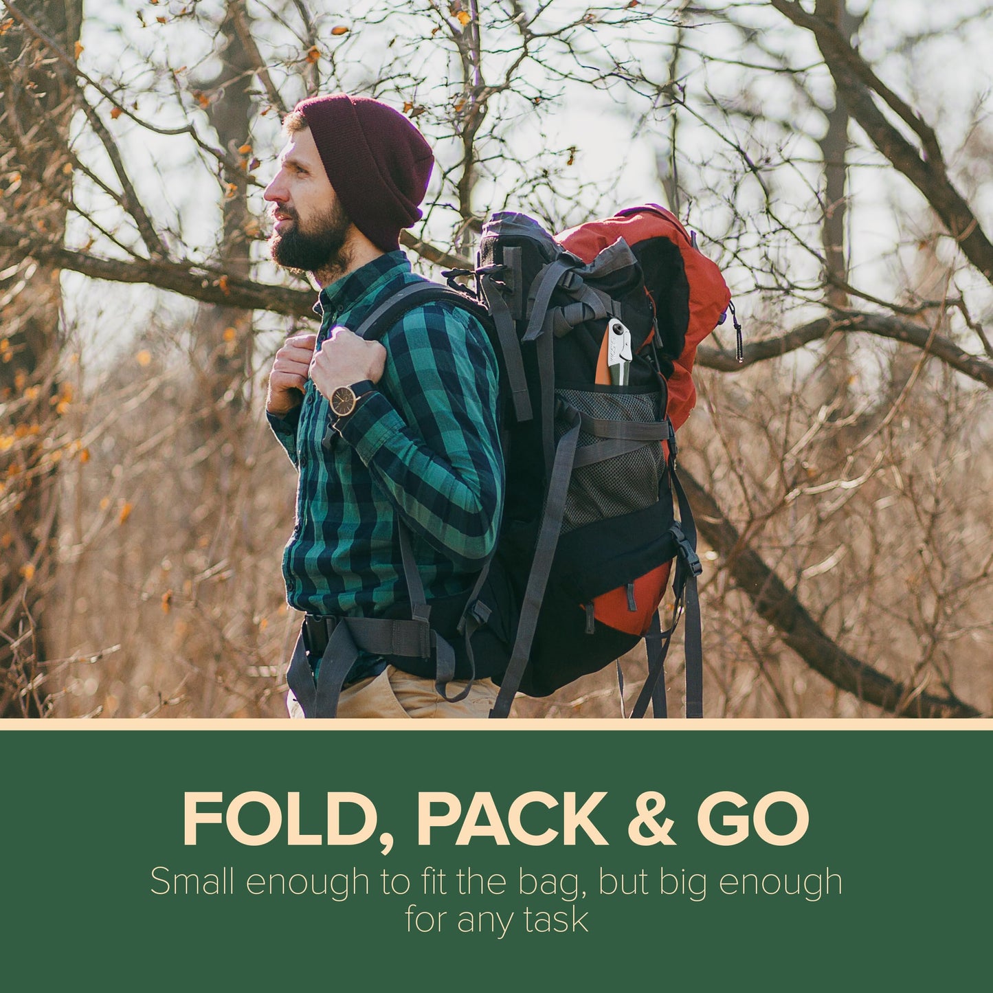 LAGOM Folding Camp Saw for Cutting Branches, 11.4" Curved Blade | SK5 Steel, Ergonomic Handle, One-Hand Use, Secure Lock | Foldable Pruning Tool for Camping, Gardening, Survival, Kayaking, Outdoors