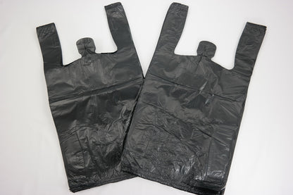 Plastic Bag-Black Plain Embossed T-Shirt Bag 11.5"x6.5"x21.5" 13 mic - 100 bags/bundles