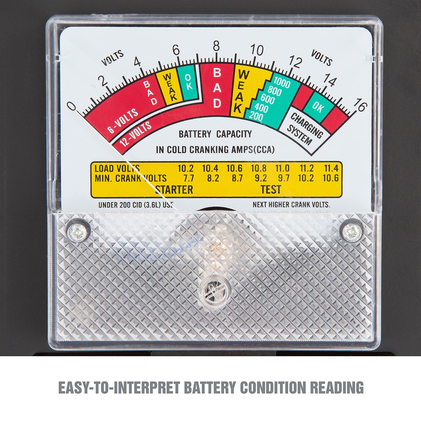 OEMTOOLS 24338 Battery Load Tester, Battery Tester 12V Automotive, Easy-to-Read Car Battery Tester, Heavy Duty Clamps, Shock Resistant Meter, Housed in Sturdy Steel Case