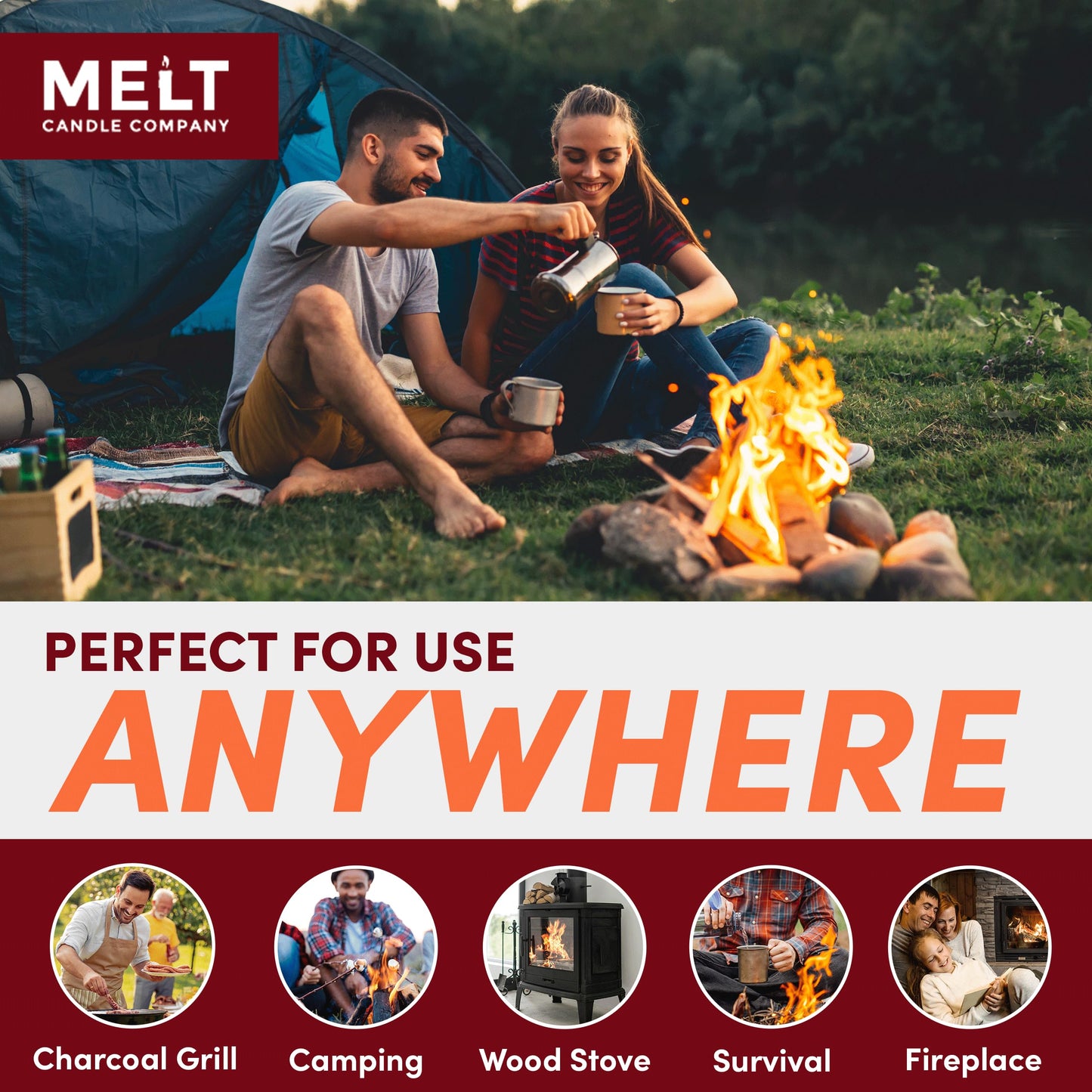 Melt Candle Company Fire Starter Squares, 160 Pieces - Fire Starters Kit for Campfires, Grill, Outdoor Fire Pit, Fireplace, BBQ - Water Resistant & Odorless - Camping Accessories