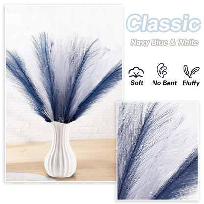 Acfruits Blue and White Pampas Grass Decor, 30 Pcs 17" Faux Pampas Grass Short Decor, Pompas Grass Flower Arrangement and Vase Filler for Boho Home Wedding Decoration