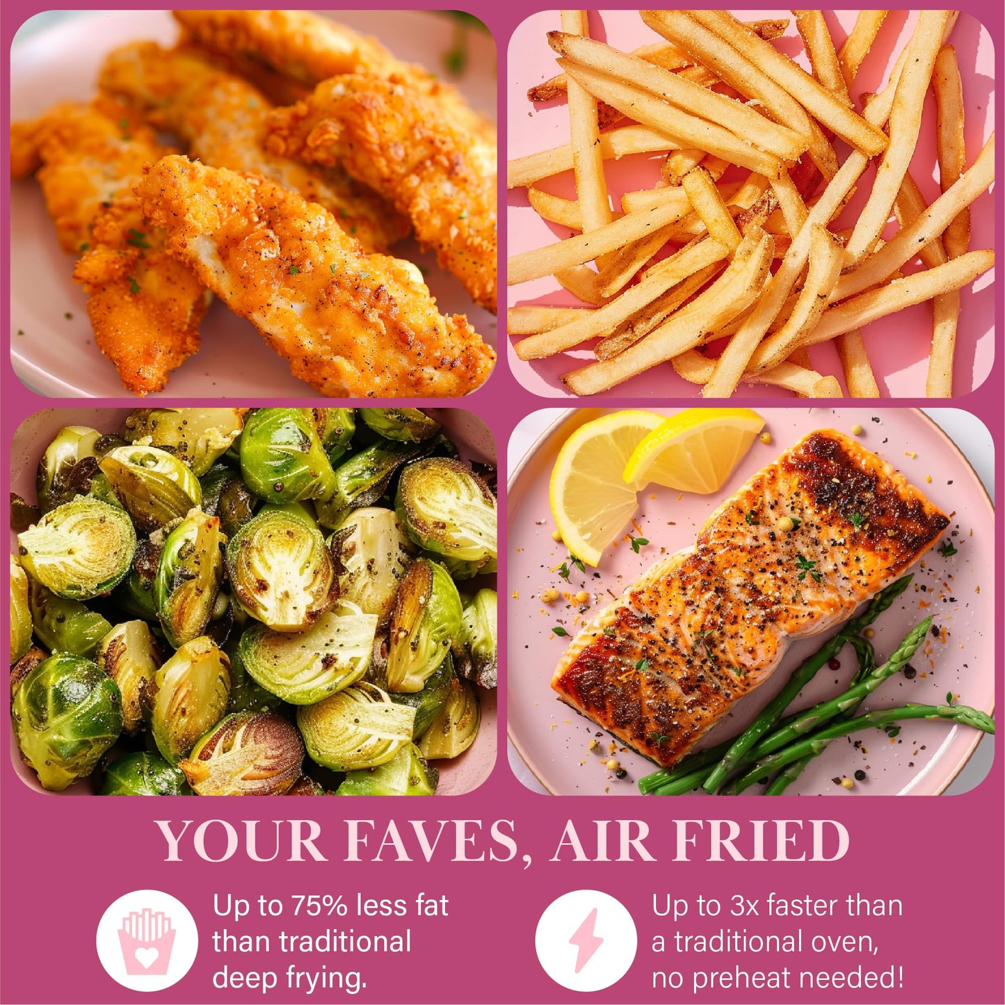 Paris Hilton Air Fryer, Large 6-Quart Capacity, Nonstick Made without PFAS, Touchscreen Display, 8-in-1 (Air Fry, Roast, Broil, Bake, Reheat, Keep Warm, Pizza, Dehydrate), Dishwasher Safe, Pink