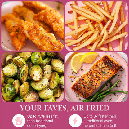 Paris Hilton Air Fryer, Large 6-Quart Capacity, Nonstick Made without PFAS, Touchscreen Display, 8-in-1 (Air Fry, Roast, Broil, Bake, Reheat, Keep Warm, Pizza, Dehydrate), Dishwasher Safe, Pink